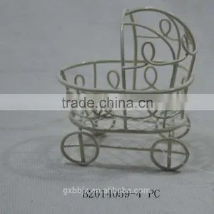 Handmade Metal Wire Miniature Baby Carriage Basket thumbnail-1