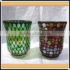 Home Decor Colored Mosaic Style Hurricane Glass Candle Holder thumbnail-1