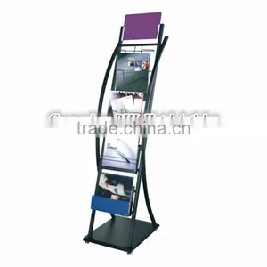 Wholesale Fashion Iron Floor Standing Wrought Iron Black Magazine Display Rack Wire for Hotel and Office J56 thumbnail-1