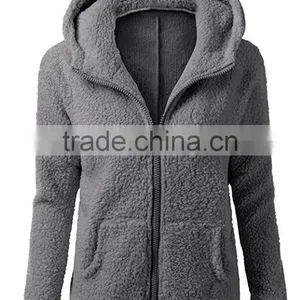 Women's Winter Autumn Clothing China Full Zip Lightweight Long Sleeve Zipper Up Teddy Sherpa Fleece Hoodie Sweatshirt Jackets thumbnail-6