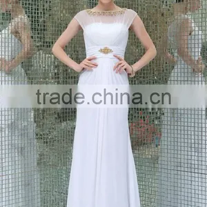 White Chiffon Full Length High Neck Beaded India Bridal Dresses thumbnail-1