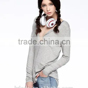 Slim Fit Women Gray Long Sleeve Large V-neck t Shirt thumbnail-5