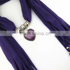 Mix Colors Alloy Heart Pendant Scarves Jewelry Custom Own Pendant Costume Scarves Women Wrap Necklace Scarves thumbnail-5