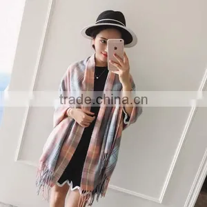 Popular Style Girl Scarf Spring and Autumn Grid Imitated Cashmere Material Useful for Nearly Any Occasion Ladies Cappa thumbnail-6