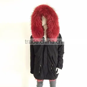 Myfur Custom Navy Outer Parka With Removable Dyed Fox Belly Fur Lined in Wholesale Price thumbnail-4