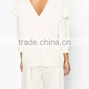 Runwaylover EY2340B 2017 Women Fashion Falbala Pure Color Blouse thumbnail-2