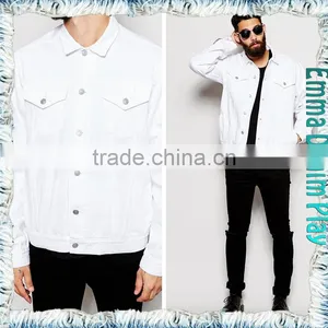Pure White Washed Windbreaker 4 Pockets Man's Long Denim Jackets thumbnail-3