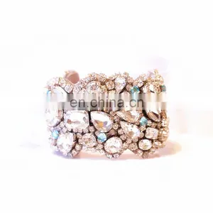 Aidocrystal Handmade Old Hollywood Vintage Cuff Bracelet Bridal Petite Aqua Crystal Rhinestone Statement Bangles thumbnail-1