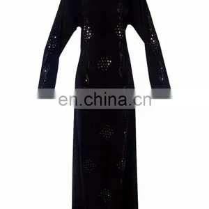 Women's Black Stone Embroidery Lycra(Stretchable) Fabric Islamic Style Burkha / Extra Large Size Burkha For Women (dubai Abaya) thumbnail-1