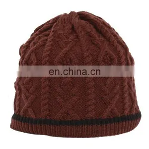 High Quality Custom Logo Mens Cable Knitted Beanie Hat for Men thumbnail-3