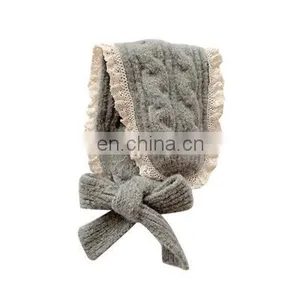 Autumn and Winter New Girls Long Scarf Cute Twist Knitted Lace Children's Hairband Warm Wool Hat thumbnail-5