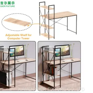 Wooden Metal Frame Computer Desk With Bookcase Furniture for Office and Home thumbnail-3