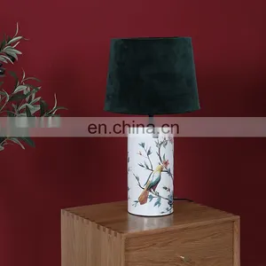 China Classical Spring Theme Printed Custom Large Dark Green Desk Lamps Ceramic thumbnail-1