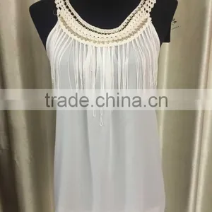 Ladies Y Back Chiffion Sleeveless Western Style Fashion Blouse With Fringe and Gold thumbnail-1