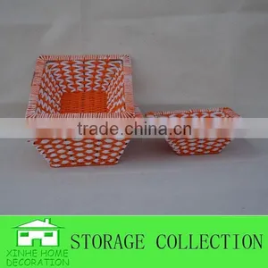 Set of 3 Square Handwoven Colorful Paper Rope Baskets thumbnail-1