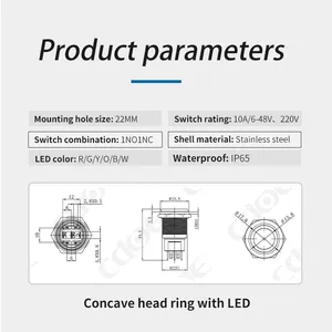 Ip65 22mm ss Ring Illumination Head 1no1nc 6v 5 Pin Push Button Switch Momentary thumbnail-3