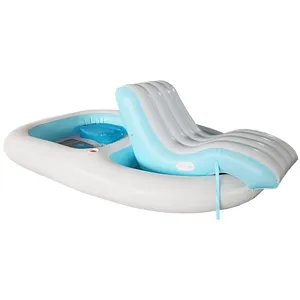 Inflatable Boat With Portable Recliner, Single Person Water Inflatable Floating Island, Extra Large & Thickened Inflatable Pool Float With Ice Bucket thumbnail-1