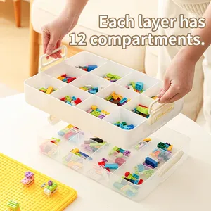 Kids Large Plastic Stackable Toy Storage Box Home Organizer Container Bin With Building Brick Blocks Base thumbnail-2