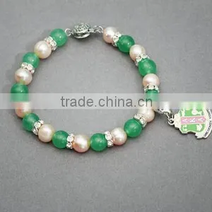 AKA Divine 9 Pearls Pink Green Bracelet Jewelry thumbnail-2