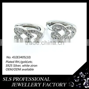2015 Fashion Double Heart Christmas Sterling 925 Silver Rhodium Plated Huggie Earrings for Girls thumbnail-1