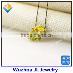 Fashion Synthetic Silver 925 Sterling Silver Chain OP46 Yellow Opal Hand Pendant Necklace thumbnail-1
