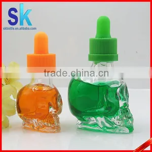 30ml Clear Skull Shaped Glass Liquid Bottle With Child Proof Dropper thumbnail-2