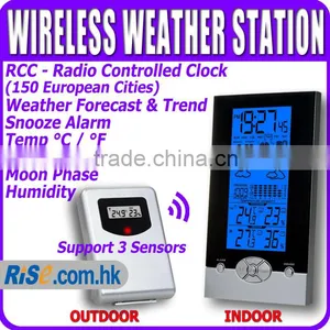 Digital Barometer Humidity Temperature Centigrade Fahrenheit Backlight Wireless Weather Station thumbnail-1