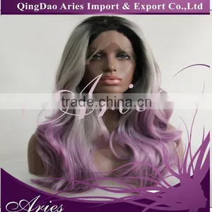 LONG WAVY LACE FRONT WIG SYNTHETIC HAIR OMBRE BLACK AND GRAY COLOR thumbnail-1