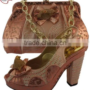 CSB5112 Peach Wholesaler Latest Style Fashion African Design High Heel Lady Shoes Matching Bag With Stone for Party thumbnail-1