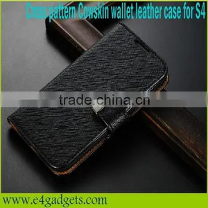 Luxury Cross Pattern Genuine Leather Flip Wallet Case for Samsung s4 Leather Case thumbnail-3