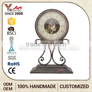 Wholesale Customized Logo Printed Fancy Antique Iron Transparent Display Table Clock thumbnail-1