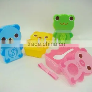 Plastic Cartoon Lunch Box With Spoon/frog Shape/bear Shape/pig Shape/kid's Lunch Box/student Lunch Box/Animal Style Lunch Box thumbnail-1