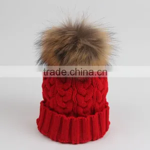 2015 New Designed Women Raccoon Fur Ball Twist Wool Hat Ladies Fashion Winter Knitted Warm Hats thumbnail-2