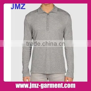 Casual Long Sleeve Marle Grey Polo Shirt thumbnail-1