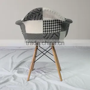 Replica Eiffel Tower Base Fiberglass Patchwork Dining Armchair With Wood Legs thumbnail-4