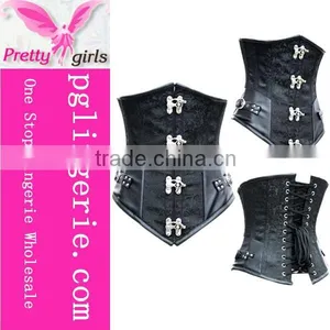 Wholesale Black 4 Steel Bone Latex Waist Trainer and Steampunk Corset thumbnail-1