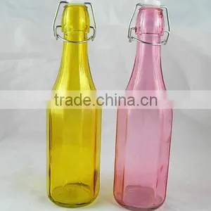 Colored Edges and Corners Shape Glass Juice Bottle With Swing Top Plastic Lid 1000ml &500ml &250ml thumbnail-1