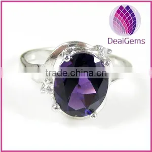 Women Ring, Sterling Silver and Amethyst (natural), 8x10mm Faceted Oval, Size 6-9. thumbnail-1