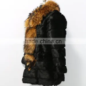 2015 Rex Rabbit Fur Coat With Big Racoon Fur Collar for Women thumbnail-2
