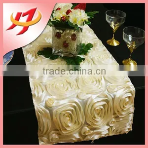 Cheap Wholesale Champagne Satin Rosette Dining Table Runner for Round Tables thumbnail-1