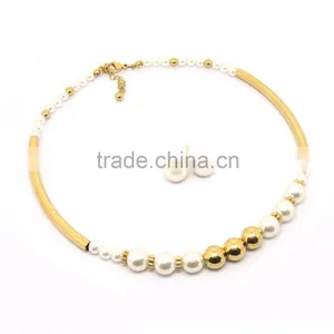 Stainless Steel 316l Gold Bead With Pearl Jewelry Set Necklace thumbnail-1