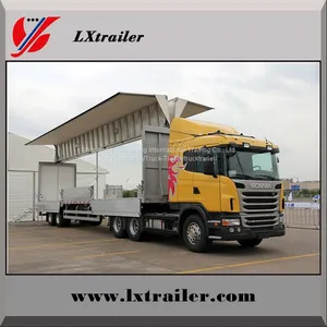 3 Axles 45Tons Flatbed Box Lifting Open Semi Trailer thumbnail-2