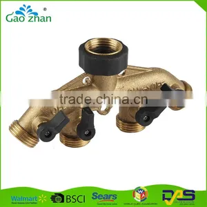 High Quality Brass Water Hose Pipe 4 Way Splitter Connector With Shut off Valve thumbnail-3