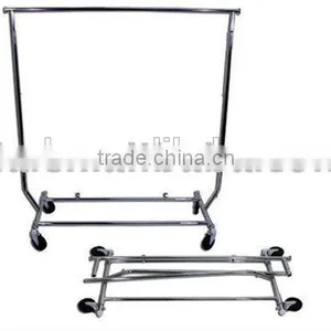 Commercial Grade Rolling Folding Clothing Garmetn Rack, Chrome thumbnail-2