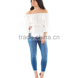 Latest Fashion Blouse Design Off Shoulder Sexy Ruffle Tops for Women Plus Size Tops Wholesale thumbnail-4
