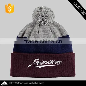 Cheap Fold Up Custom Pom Pom Winter Men's Beanie Hat / Beanie Hat With Embroidery And Jacquard Logo thumbnail-1