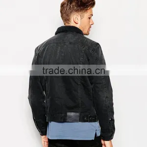 Fashion Wholesale Mens Black Denim Jacket With Fleece Collar thumbnail-2