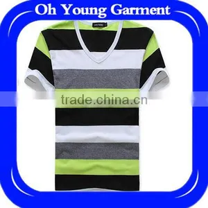 Men's Cotton Striped V-neck Fashion Render Unlined Upper Garment 4 Color Striped Trendy Short Sleeve T-shirt Slim Fit Cool Shirt thumbnail-1