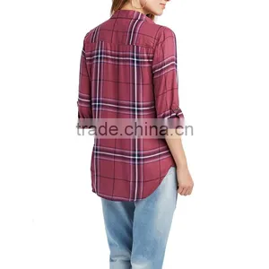 New American Fashion Designer Casual Model Cotton Long Sleeve Ladies Blouse Top Women Casual Office Plaid Shirt thumbnail-2