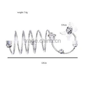 Silver Alloy Rhinestone Butterfly Flower Wrap Around Spiral Rings thumbnail-1